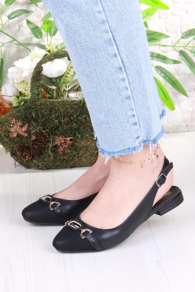 Fort 5057 Taş Toka Detaylı Şık Rahat Arkası Açık Kadın Babet - Resim 2