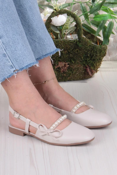 Fort 251 Ceyn İnci Toka Detaylı Şık Ev İş Ofis Rahat Günlük Ayakkabı Kadın Babet - Resim 7