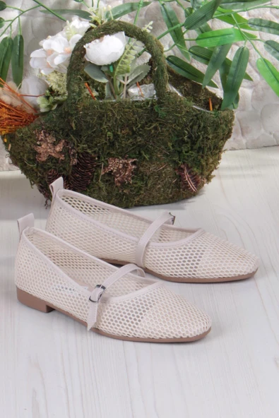 Fort 402 Ceyn Fileli Triko Toka Detaylı Şık Ev İş Ofis Rahat Günlük Ayakkabı Kadın Babet - Resim 10