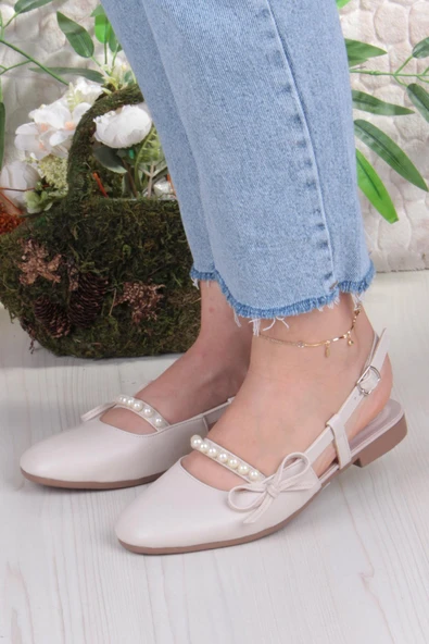 Fort 251 Ceyn İnci Toka Detaylı Şık Ev İş Ofis Rahat Günlük Ayakkabı Kadın Babet - Resim 8