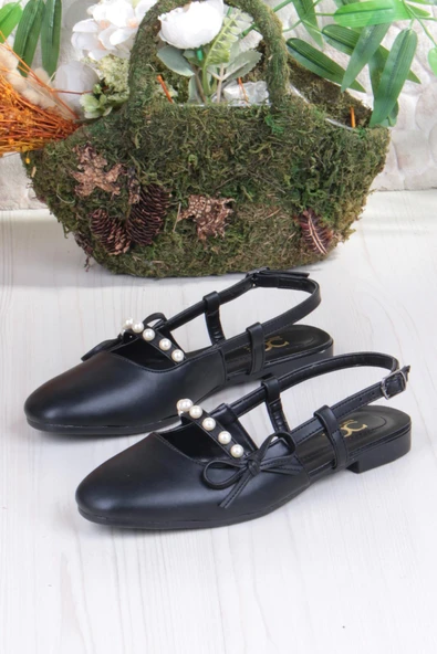 Fort 251 Ceyn İnci Toka Detaylı Şık Ev İş Ofis Rahat Günlük Ayakkabı Kadın Babet - Resim 5