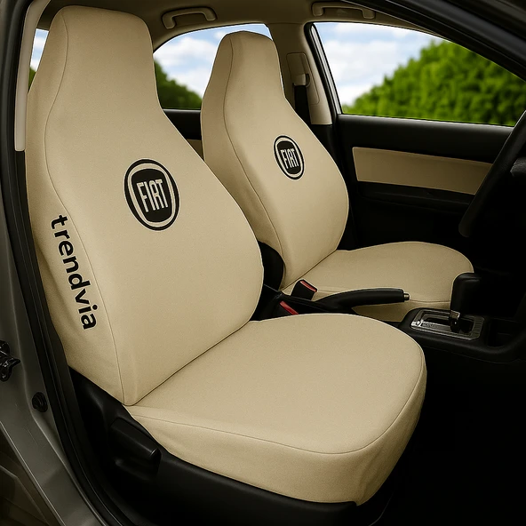 Açık Bej Fiat Logolu Penye Ön ve Arka Oto Koltuk Kılıfı Takımı  Servis Tipi Koltuk Koruyucu