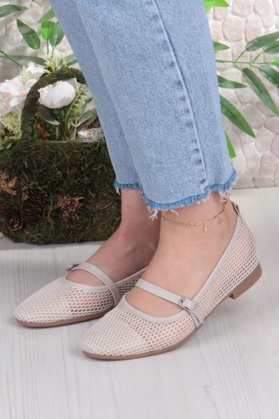 Fort 402 Ceyn Fileli Triko Toka Detaylı Şık Ev İş Ofis Rahat Günlük Ayakkabı Kadın Babet - Resim 8