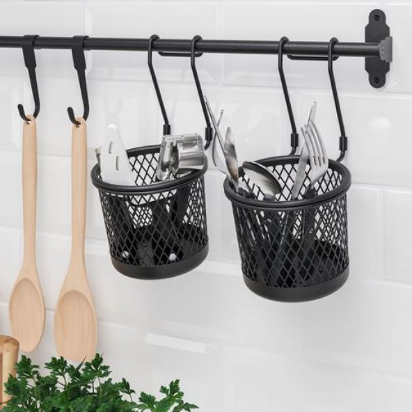 Siyah Renk Asılabilir Delikli Kaşıklık Çatal Kaşıklık Bıçaklık MeridyenDukkan 14x16 cm Siyah - 2