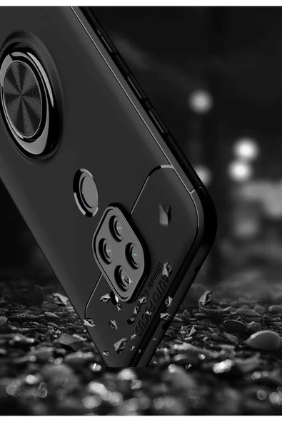 Xiaomi Redmi Note 9 Kılıf Range Yüzüklü Silikon - Siyah-Gold - 4