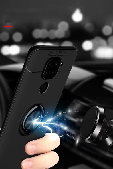 Xiaomi Redmi Note 9 Kılıf Range Yüzüklü Silikon - Siyah-Gold - 3