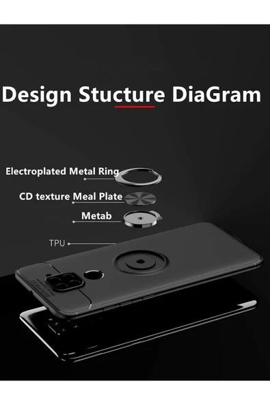 Xiaomi Redmi Note 9 Kılıf Range Yüzüklü Silikon - Siyah-Gold - 2