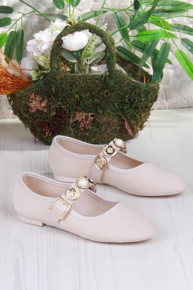 Fort 410 Ceyn Triko Toka Detaylı Şık Ev İş Ofis Rahat Günlük Ayakkabı Kadın Babet - Resim 10