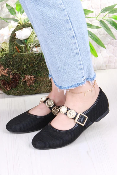 Fort 410 Ceyn Triko Toka Detaylı Şık Ev İş Ofis Rahat Günlük Ayakkabı Kadın Babet - Resim 2