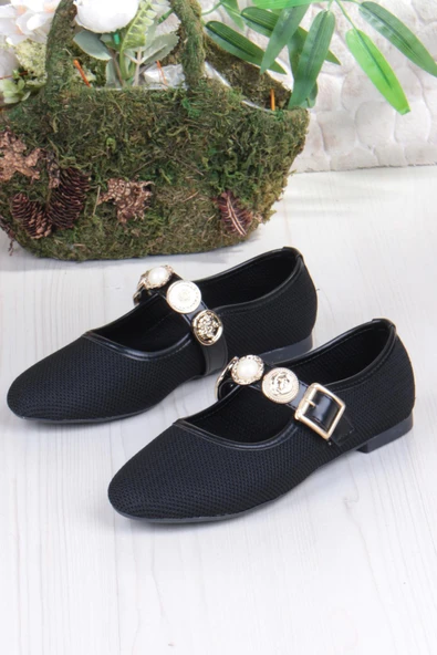 Fort 410 Ceyn Triko Toka Detaylı Şık Ev İş Ofis Rahat Günlük Ayakkabı Kadın Babet - Resim 5