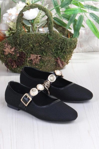 Fort 410 Ceyn Triko Toka Detaylı Şık Ev İş Ofis Rahat Günlük Ayakkabı Kadın Babet - Resim 4