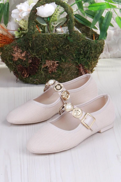 Fort 410 Ceyn Triko Toka Detaylı Şık Ev İş Ofis Rahat Günlük Ayakkabı Kadın Babet - Resim 11