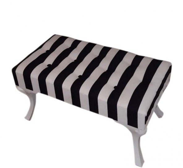 puf bench bank ayak ucu koltuk zebra kumaşlı siyah beyaz çizgili kumaşlı 110X40cm