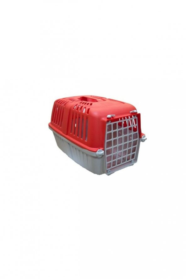 Plastik Kapaklı Kedi Köpek Taşıma Kabı Kırmızı Renk