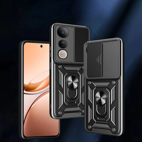 Vivo V50 Lite 4G Kılıf Magnetik Standlı Kamera Korumalı Zore Sürgülü Vega Kapak - 2