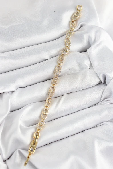 Pirinç Zirkon Taşlı Messika Model Gold Renk VIP Seri Kadın Bileklik - Resim 2