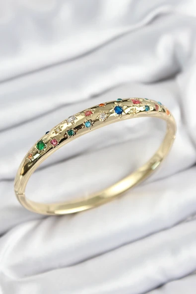 Pirinç Renkli Zirkon Taşlı Kutup Yıldızı Model Gold Renk Kadın Kelepçe ürün görseli