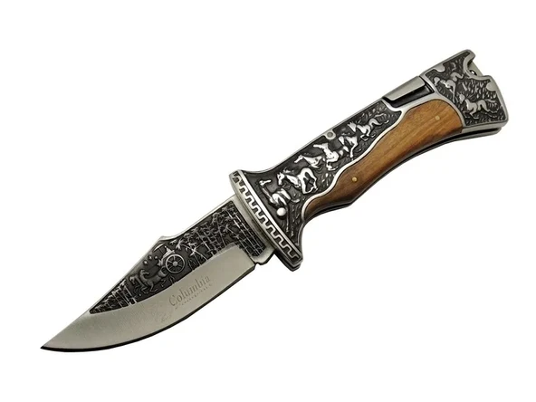 A3189c Kahve Kamp Çakısı 23cm- Manuel, At İşlemeli Ahşap Sap, Özel Kutulu, Kılıflı - 1
