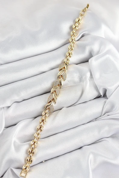 Pirinç Zirkon Taşlı Balık Kuyruğu Model Gold Renk Kadın Bileklik - Resim 2