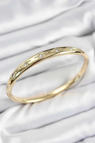 Pirinç Zirkon Taşlı Kutup Yıldızı Model Gold Renk Kadın Kelepçe ürün görseli 1