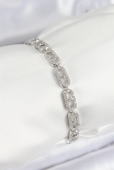 Pirinç Zirkon Taşlı Messika Model Gümüş Renk VIP Seri Kadın Bileklik ürün görseli 1