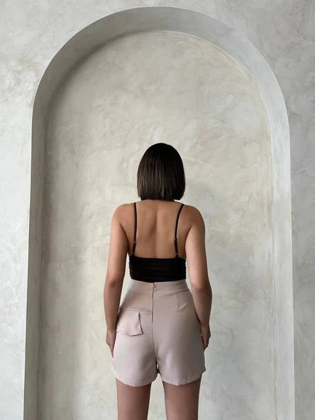 Valonlu fırfırlı şort bej s24683 - Resim 3