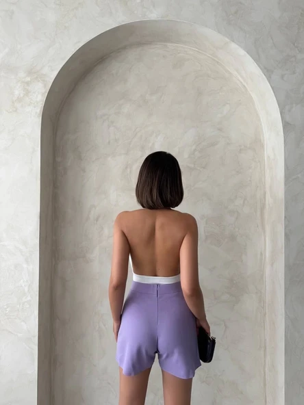 Kapaklı şort etek lila s208 - Resim 2