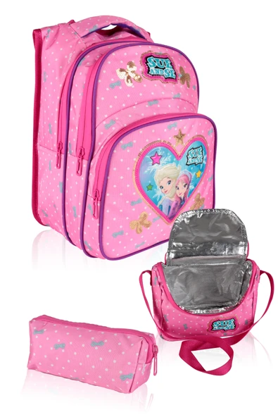 Lugmo 3 Lü İlkokul Çanta Seti Kız Çocuk Çantası Astarlı Love SueandSe Pembe ürün görseli