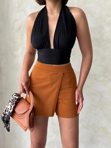 Kapaklı şort etek camel s208 - 5