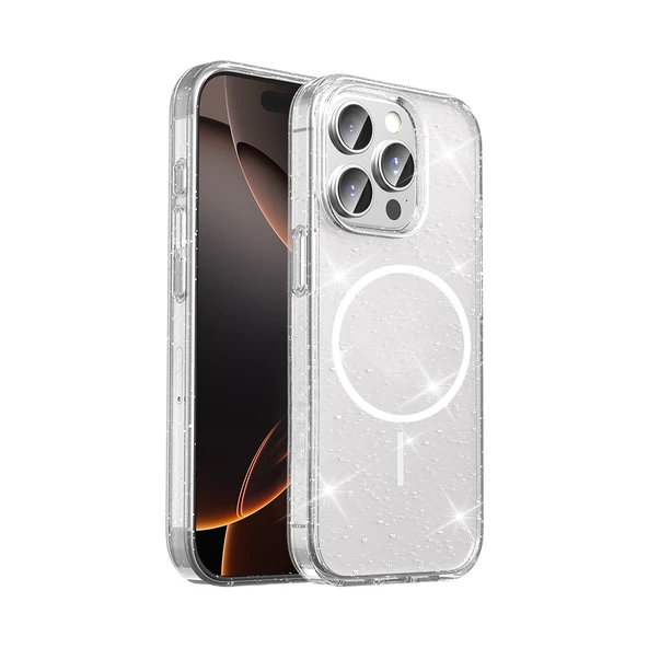 Gpack Apple iPhone 14 Pro Max uyumlu Kılıf M-Safe Şarj Özellikli Simli Saydam Maris Kapak - Resim 3