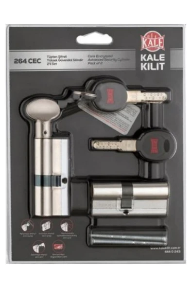 Kale Kilit Kale 164cec Tüpten Şifreli Yüksek Güvenlikli Silindir 2!li Set ( Cec+cecm ) Nikel ( 68mm-26+10+32 ) - Resim 4