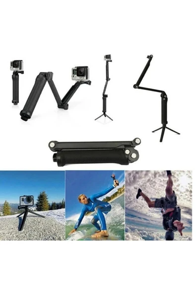 Katlanabilir 3 Way Çok Yönlü Aksiyon Kamera GoPro ile Uyumlu Tripod Monopod - Resim 3