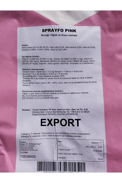 trouw nutrition  Sprayfo Pink Kuzu Ve Oğlak Maması 25kg - Resim 2