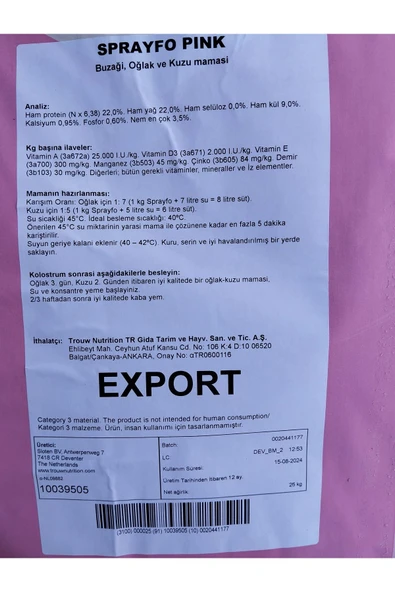 trouw nutrition  Sprayfo Pink Kuzu Ve Oğlak Maması 25kg - Resim 4