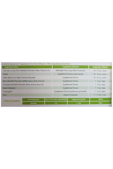 Compo Novatec Suprem Gübre. 21+5+10+(3mg).+ME 25 kg - Resim 7