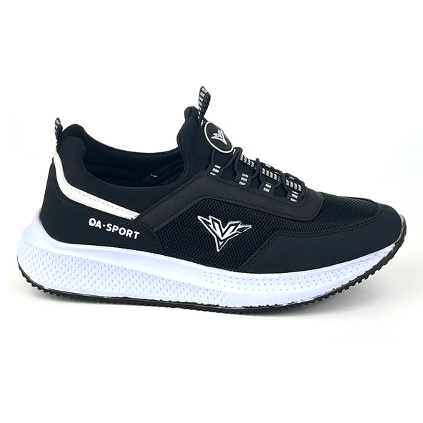Erkek Siyah Beyaz Bağcıksız Esnek Çok Hafif Günlük Sneaker Spor Ayakkabı - Resim 4