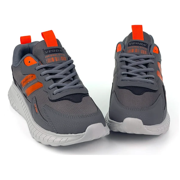 Unisex Füme Oranj Bağcıklı Esnek Hafif Günlük Sneaker Spor Ayakkabı