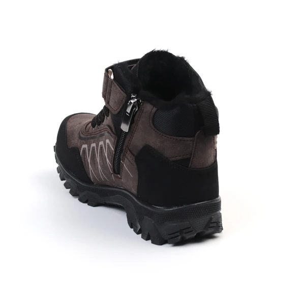 Unisex Çocuk Kahve Siyah İçi Kürklü Kışlık Termo Taban Suya Soğuğa Dayanıklı Günlük Rahat Outdoor Bot - Resim 4