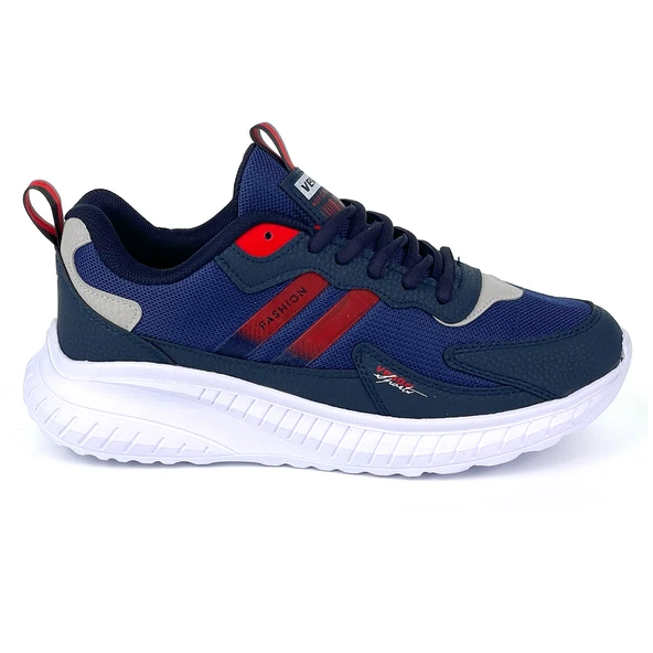 Unisex Lacivert Kırmızı Bağcıklı Esnek Hafif Günlük Sneaker Spor Ayakkabı - Resim 4