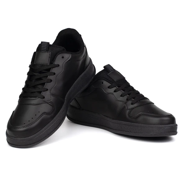 Unisex Siyah Bağcıklı Rahat Günlük Sneaker Spor Ayakkabı - Resim 2