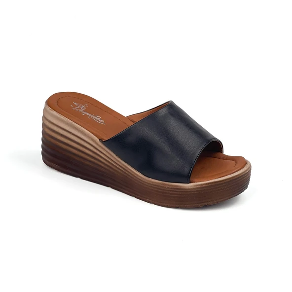 Kadın Siyah Dolgu Topuklu Terlik 7 Cm Günlük Rahat Yüksek Topuklu ürün görseli 1