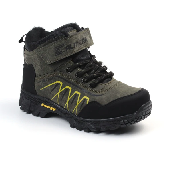 Unisex Çocuk Haki Siyah İçi Kürklü Kışlık Termo Taban Suya Soğuğa Dayanıklı Günlük Rahat Outdoor Bot ürün görseli 1