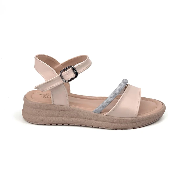 Kadın Krem Taşlı Dolgu Topuklu Sandalet 3 Cm Günlük Rahat - Resim 2