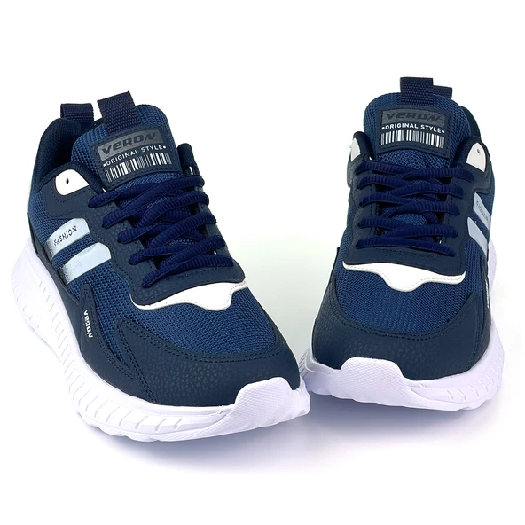 Erkek Lacivert Beyaz Bağcıklı Esnek Hafif Günlük Sneaker Spor Ayakkabı ürün görseli 1