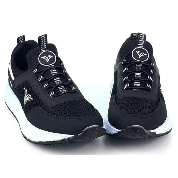 Erkek Siyah Beyaz Bağcıksız Esnek Çok Hafif Günlük Sneaker Spor Ayakkabı ürün görseli 1