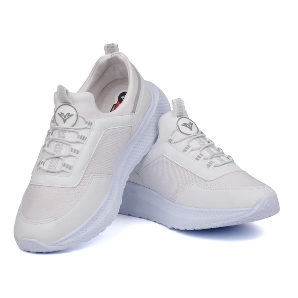 Erkek Beyaz Bağcıksız Esnek Çok Hafif Günlük Sneaker Spor Ayakkabı - Resim 2