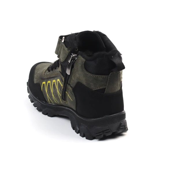 Unisex Çocuk Haki Siyah İçi Kürklü Kışlık Termo Taban Suya Soğuğa Dayanıklı Günlük Rahat Outdoor Bot - Resim 4