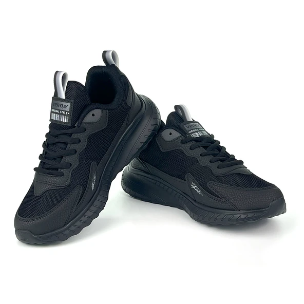 Unisex Siyah Bağcıklı Esnek Hafif Günlük Sneaker Spor Ayakkabı - 2