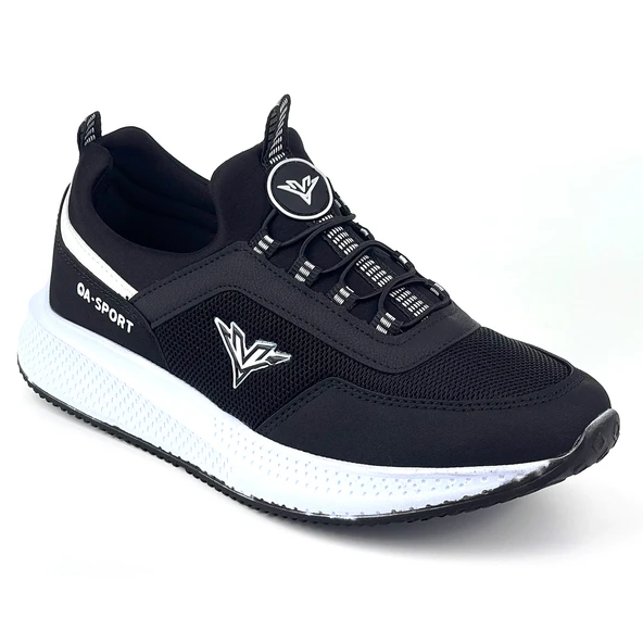 Erkek Siyah Beyaz Bağcıksız Esnek Çok Hafif Günlük Sneaker Spor Ayakkabı - Resim 3
