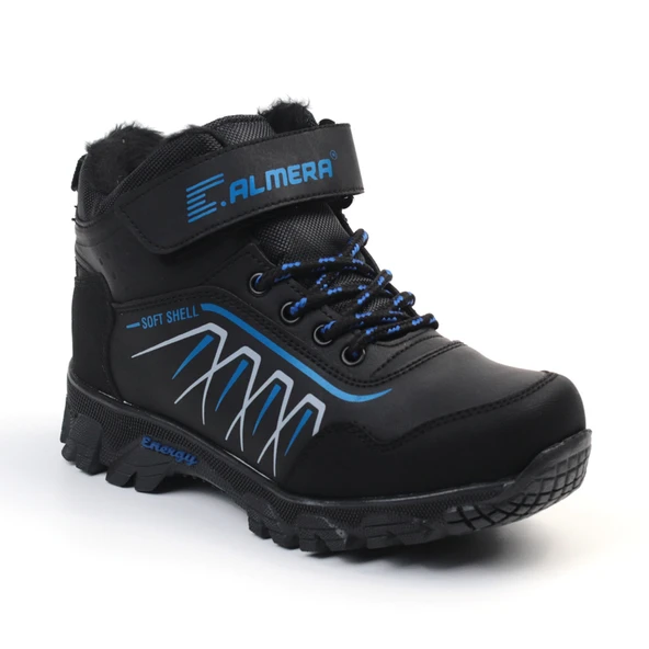 Unisex Çocuk Siyah Sax İçi Kürklü Kışlık Termo Taban Suya Soğuğa Dayanıklı Günlük Rahat Outdoor Bot